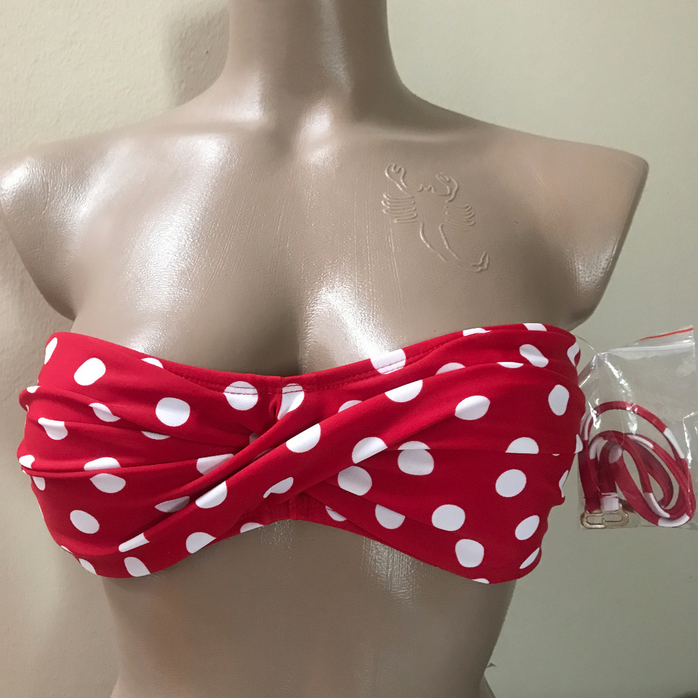 New Red & White Polka Dot Bikini Swim Top